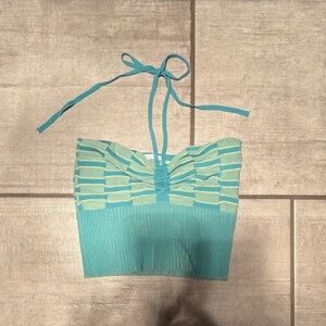 Garage Elegant Teal Striped Crop Top